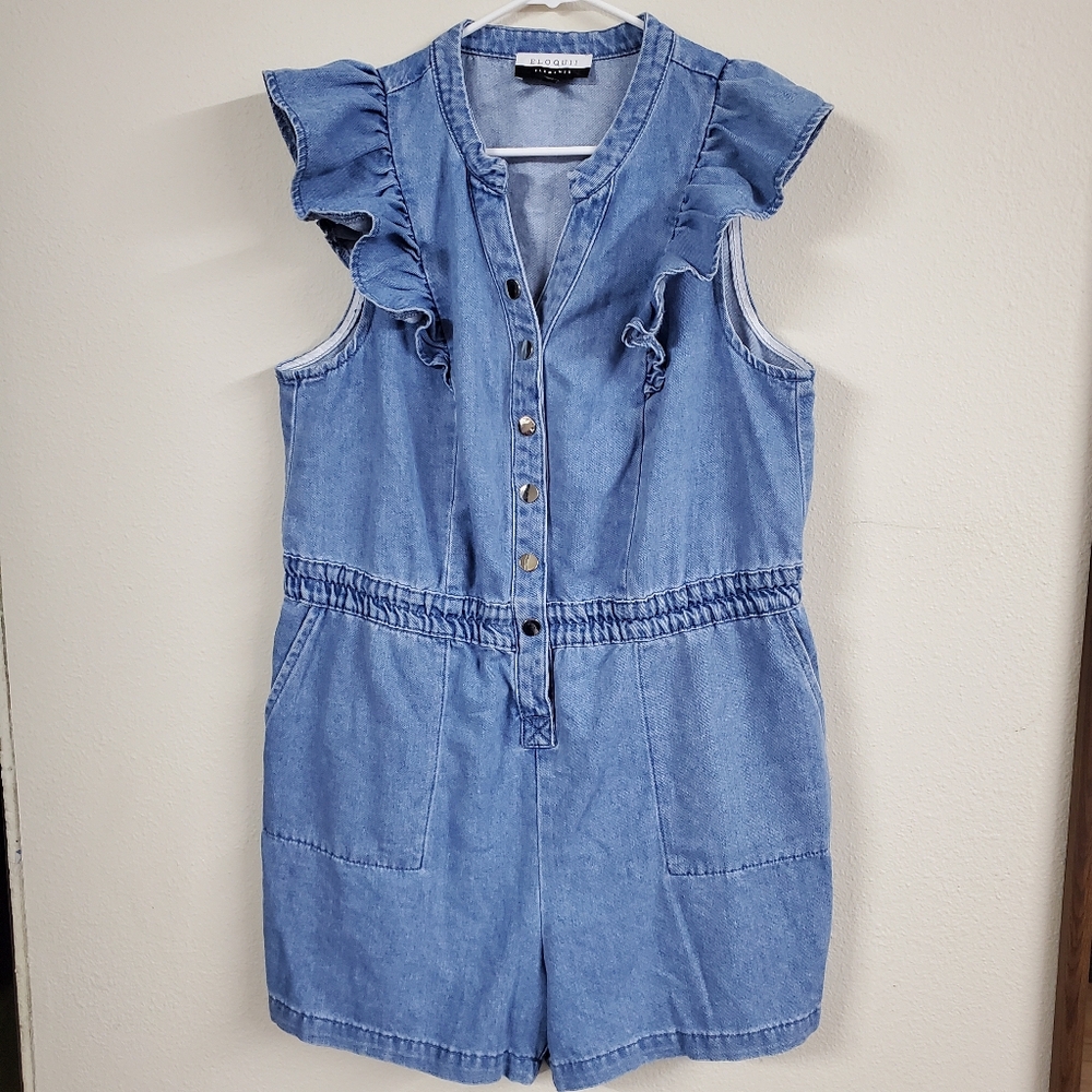 Eloquii Elements Chambray Denim Flutter Sleeve Jean Romper Size 14 Half Snap Up
